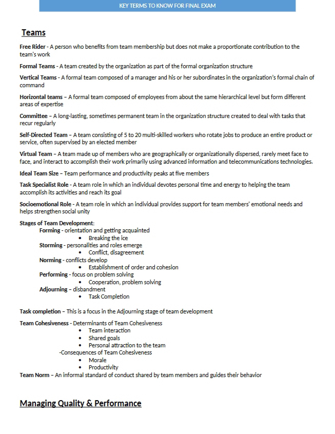 Principles of Management Final Examination