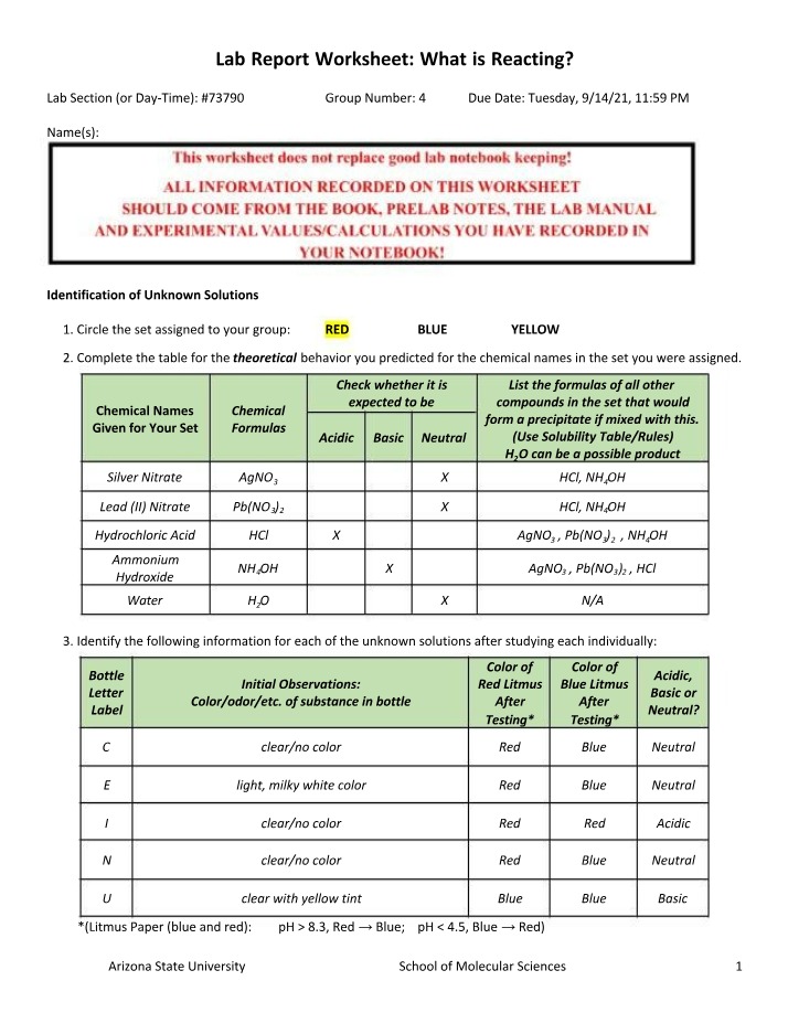 What is Reacting Lab Worksheet
