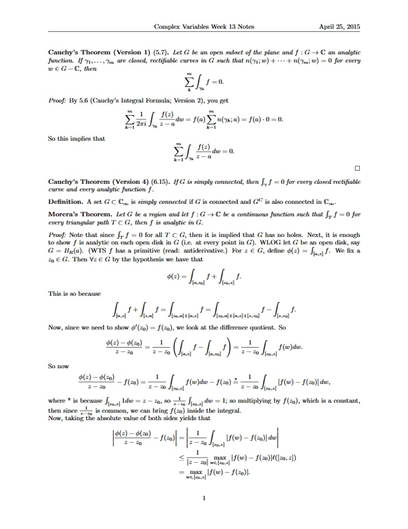 Complex Variables Week 13 Notes