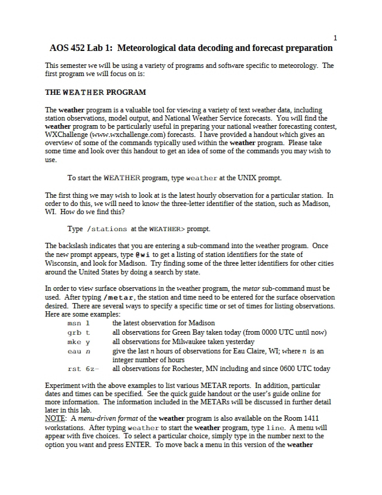 Lab 1 Preparation of Forecasts and Data Decoding