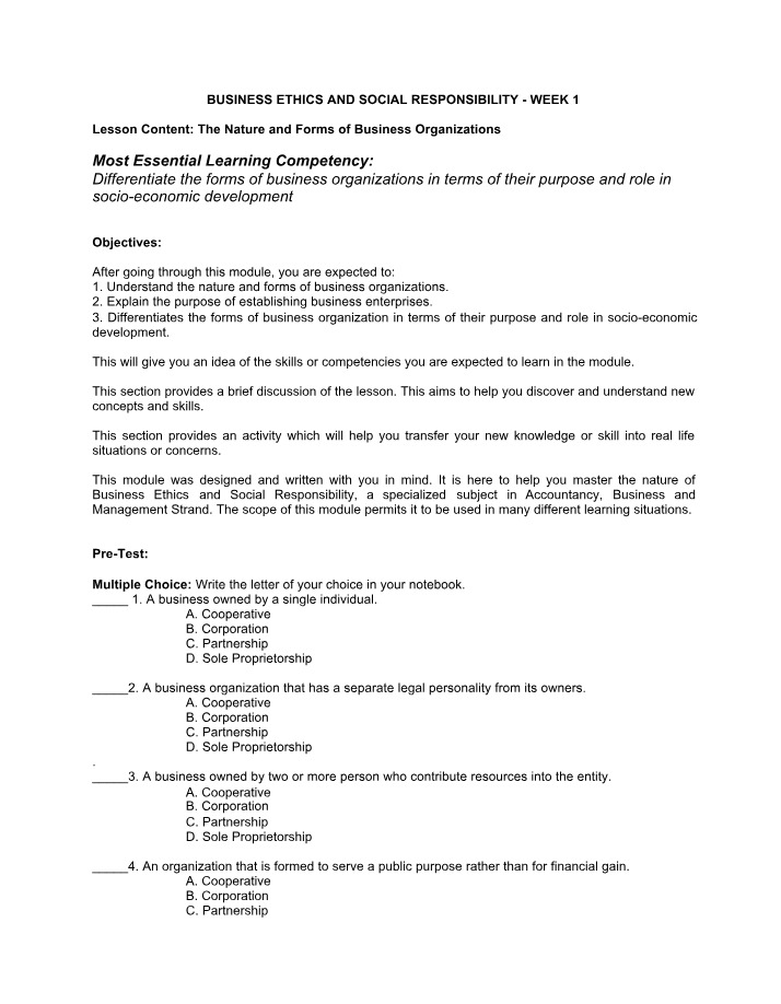 Business Organizations - Forms and Purpose