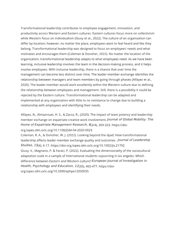 Transformational Leadership and Employee Engagement