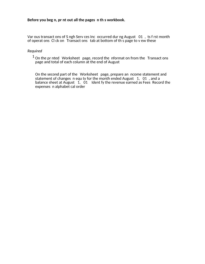 Workbook for Singh Services Inc