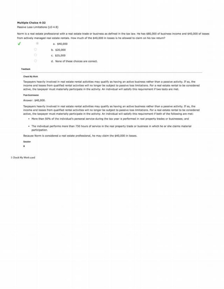 Passive Loss Limitations - Multiple Choice 4-32 with Solution
