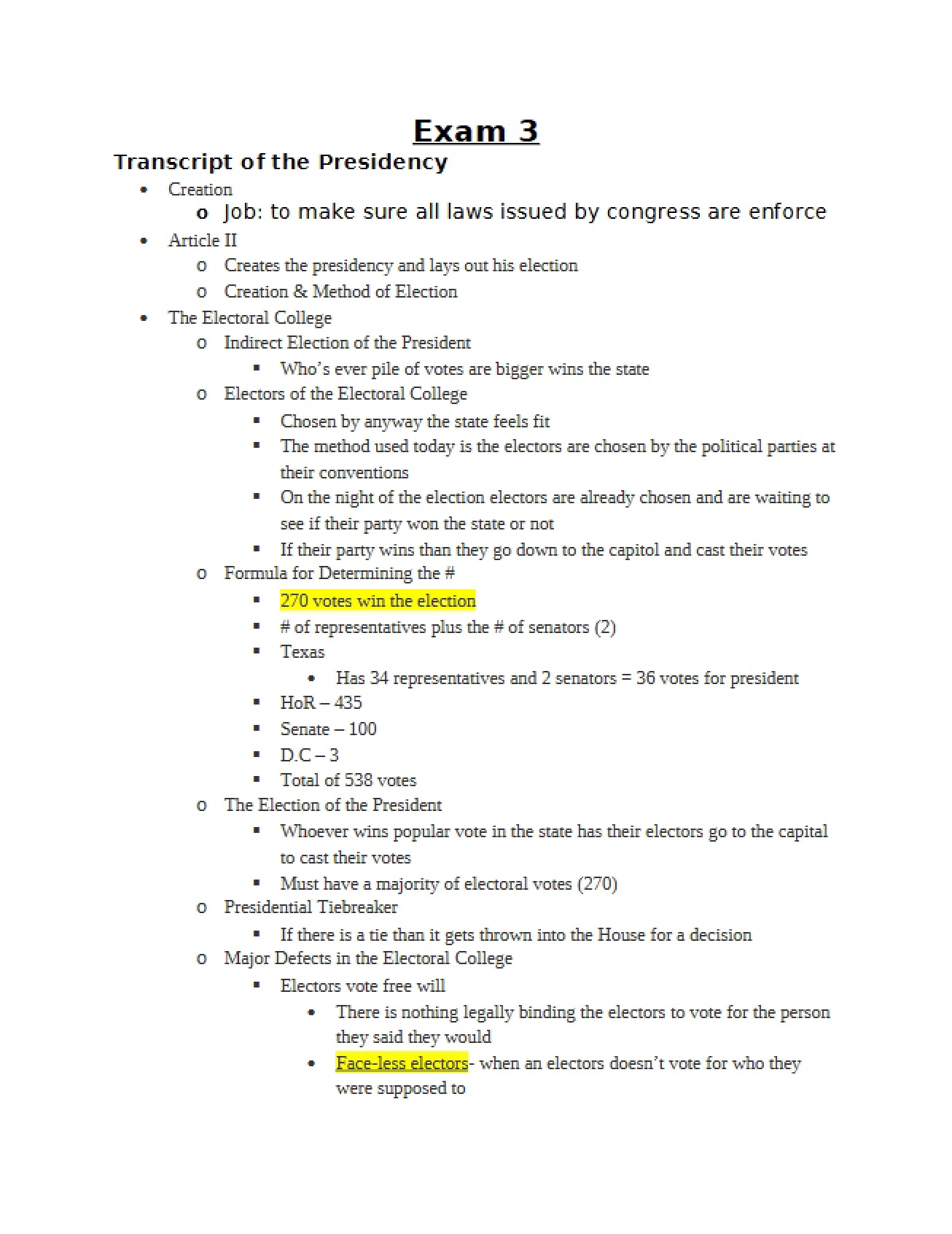 Transcript on the Presidency for the Third Exam
