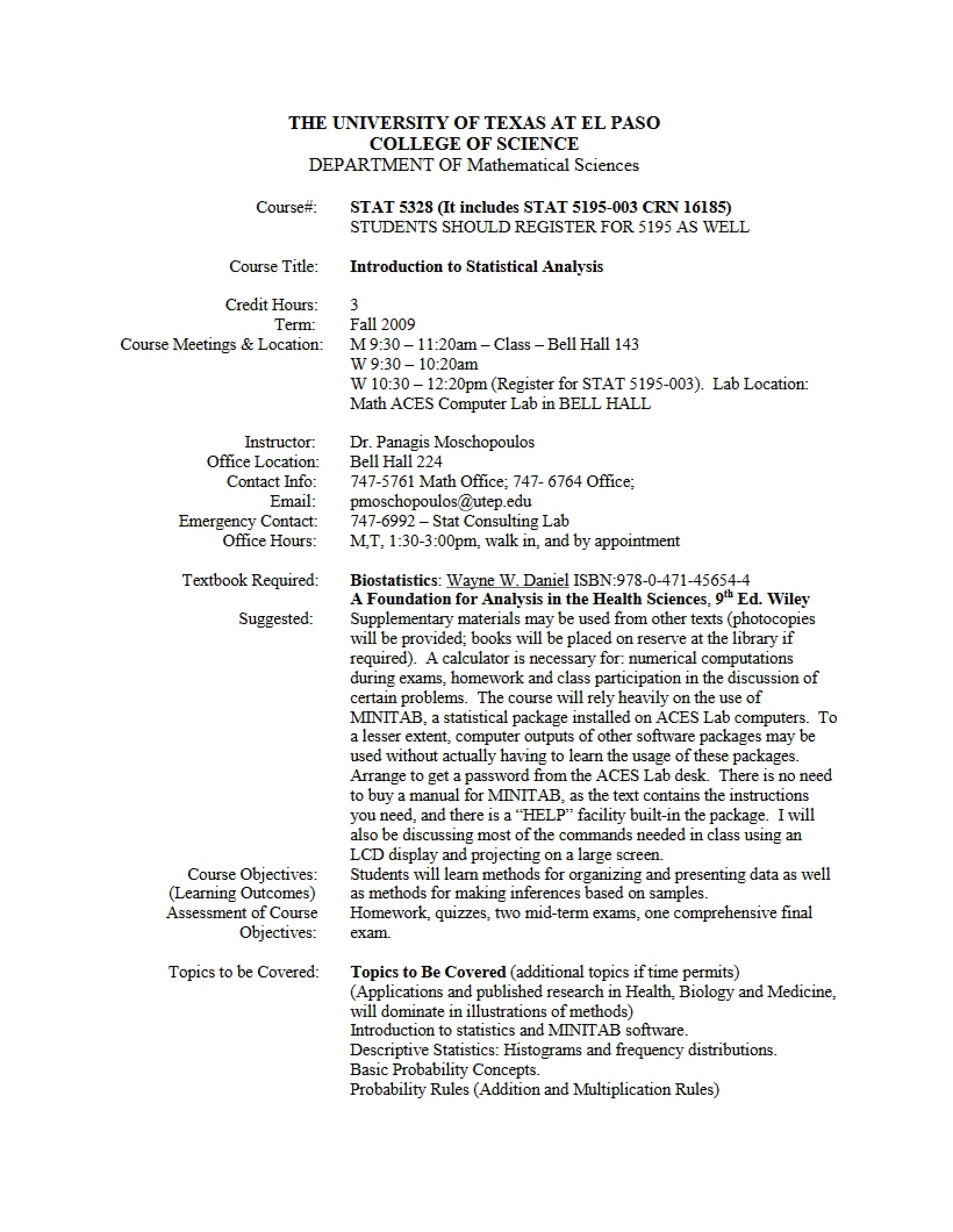 Statistical Analysis Intro Syllabus