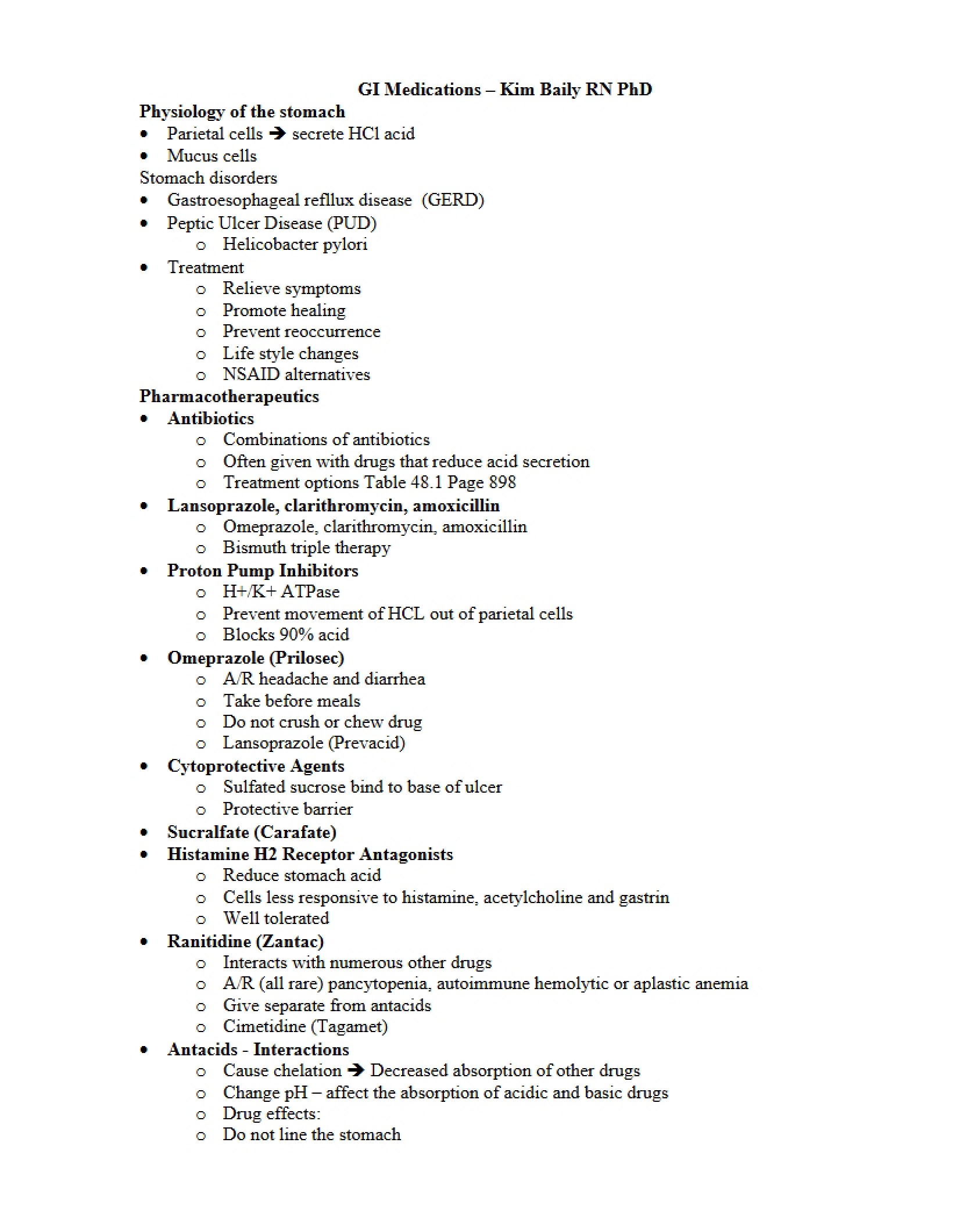 Gastrointestinal System Outline