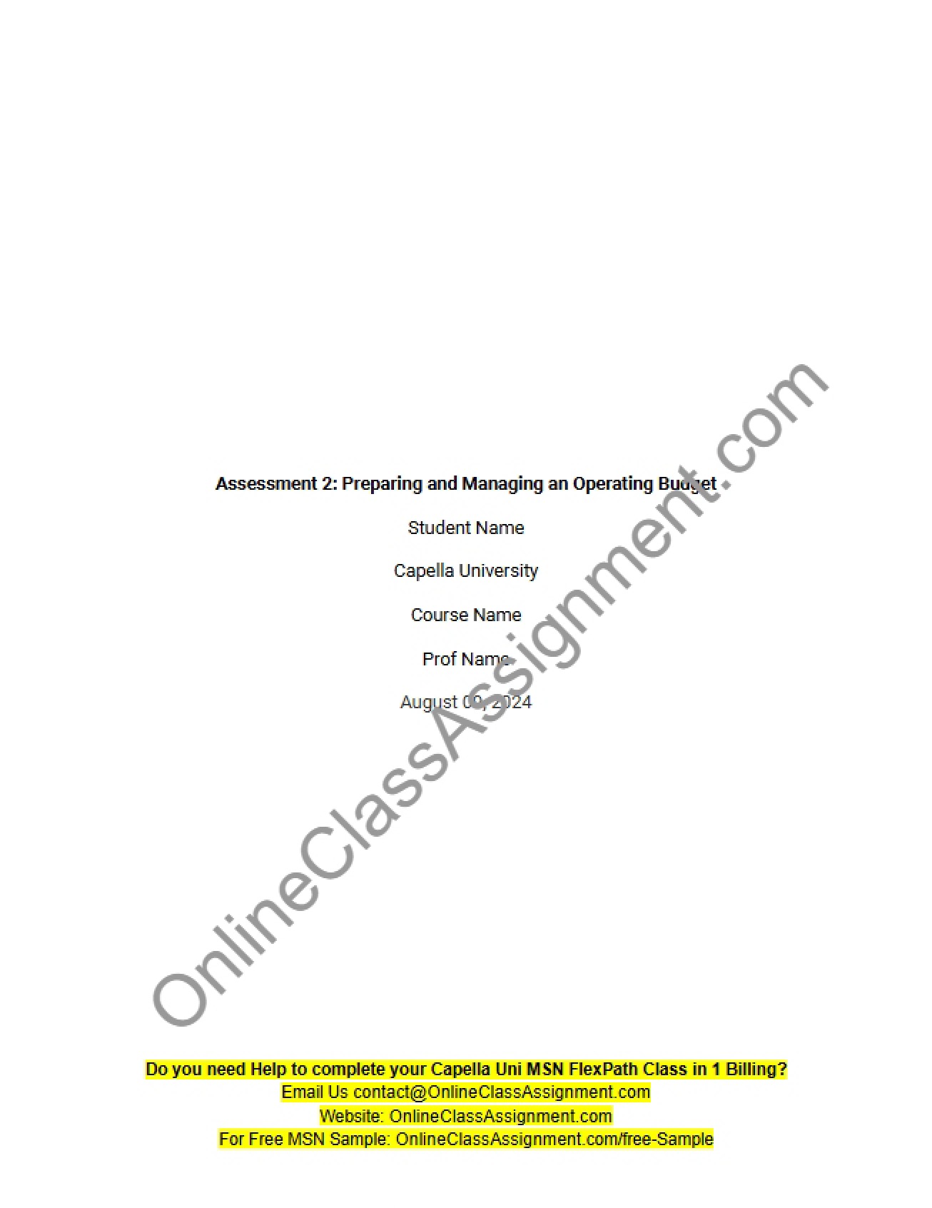 Preparation of Operating Budget Assessment 2