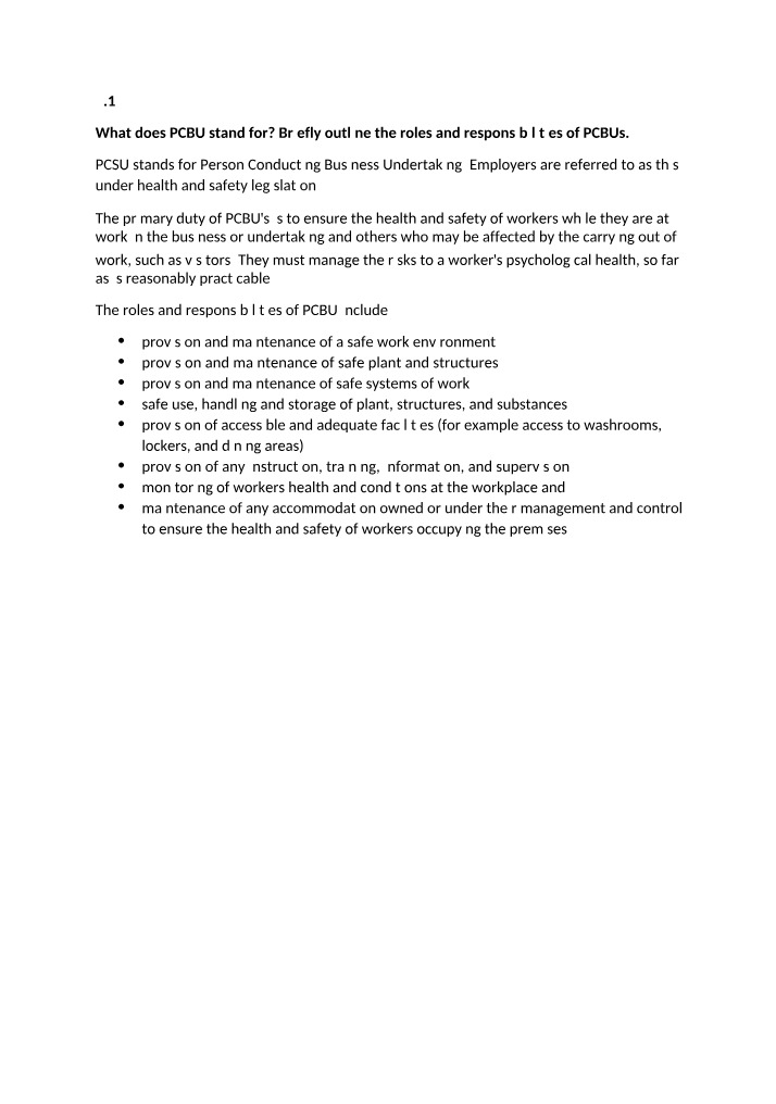 Workplace Roles and Responsibilities of PCBUs