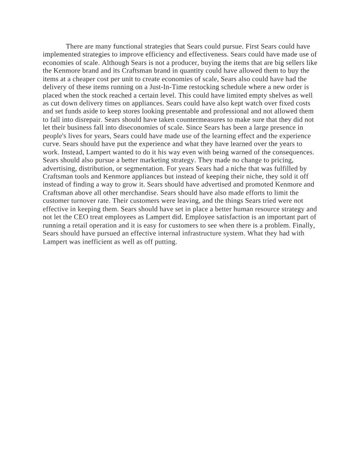 Strategies for Sears - Improving Efficiency and Effectiveness