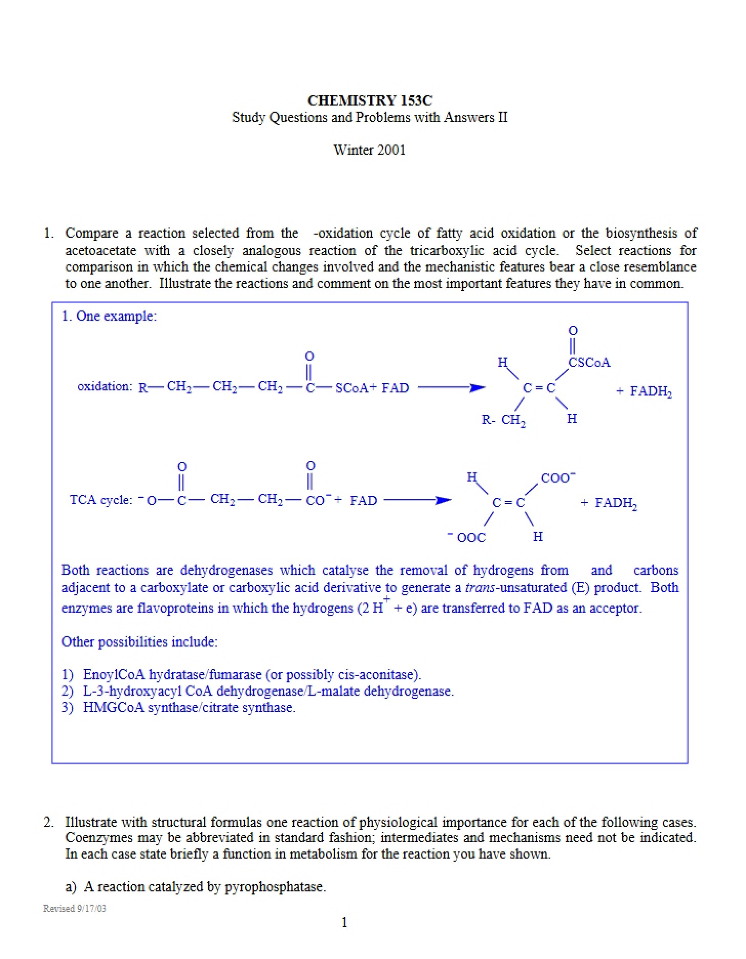 Set II Study Questions, Problems, and Answers