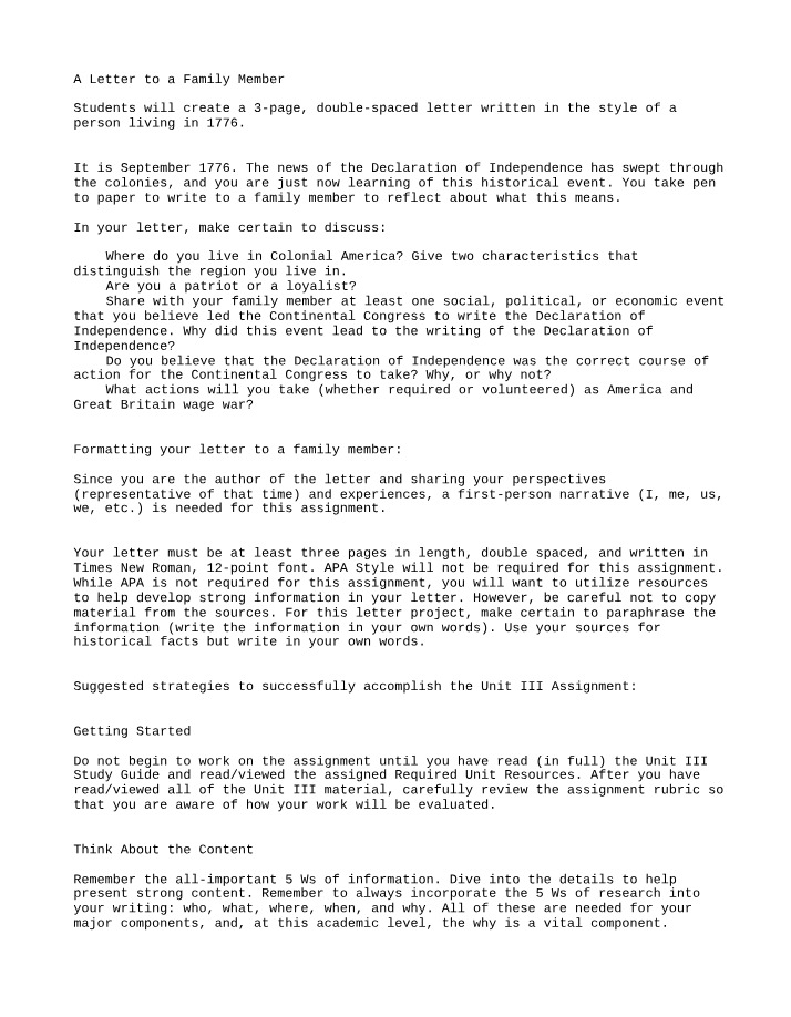Letter to a Family Member