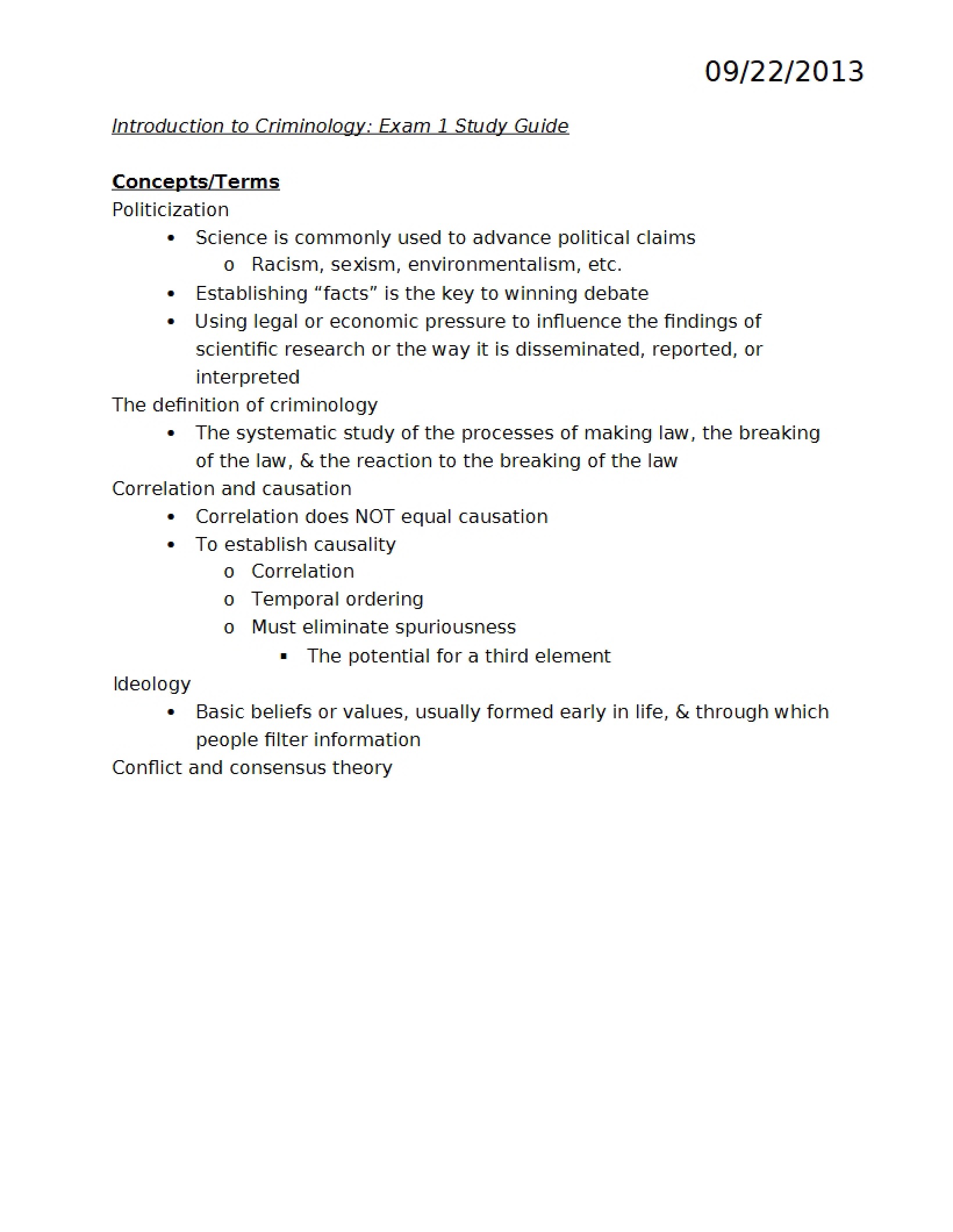 Study Materials for the First Major Assessment