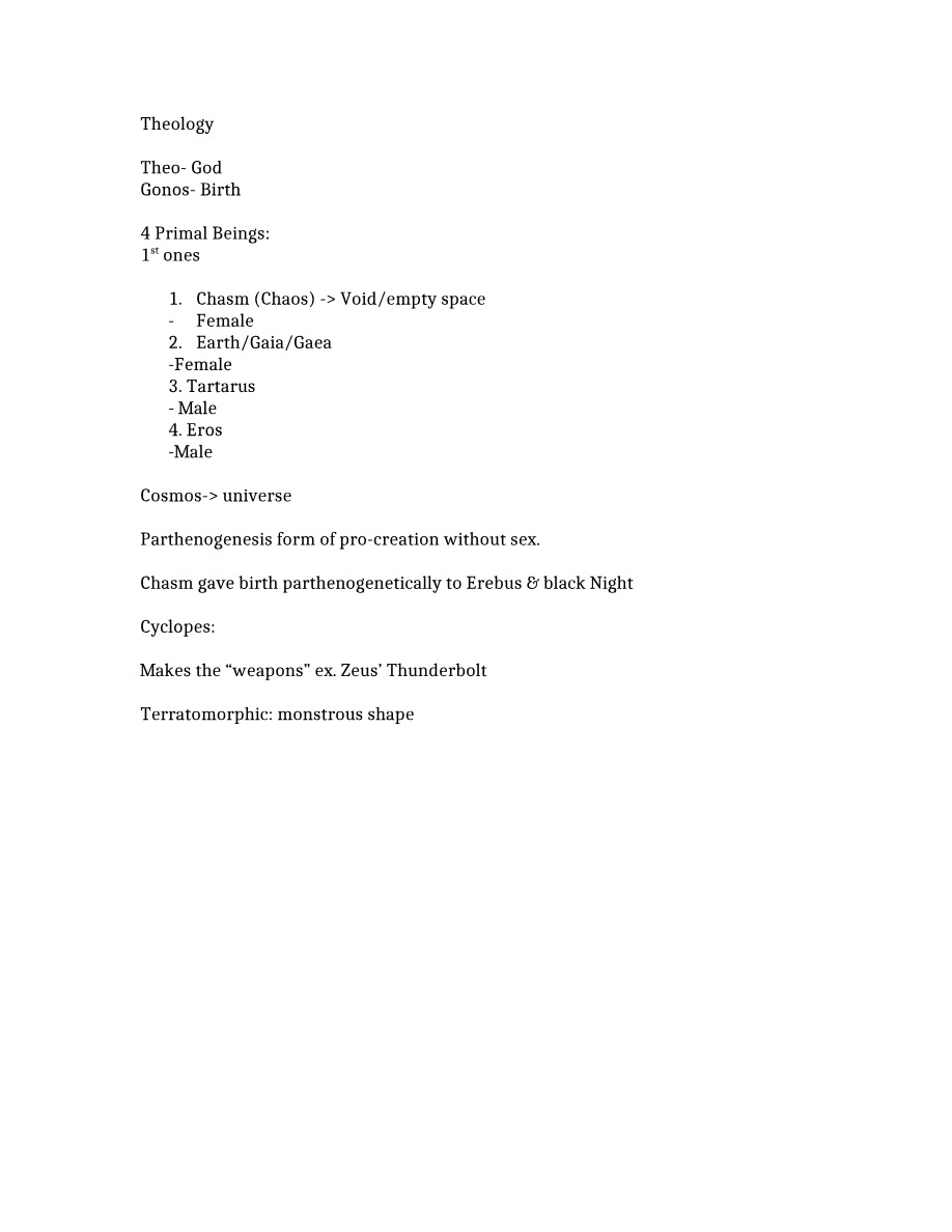 Greek Mythology Theology Notes