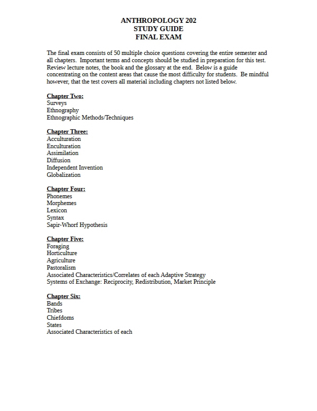 202 Anthropology Course