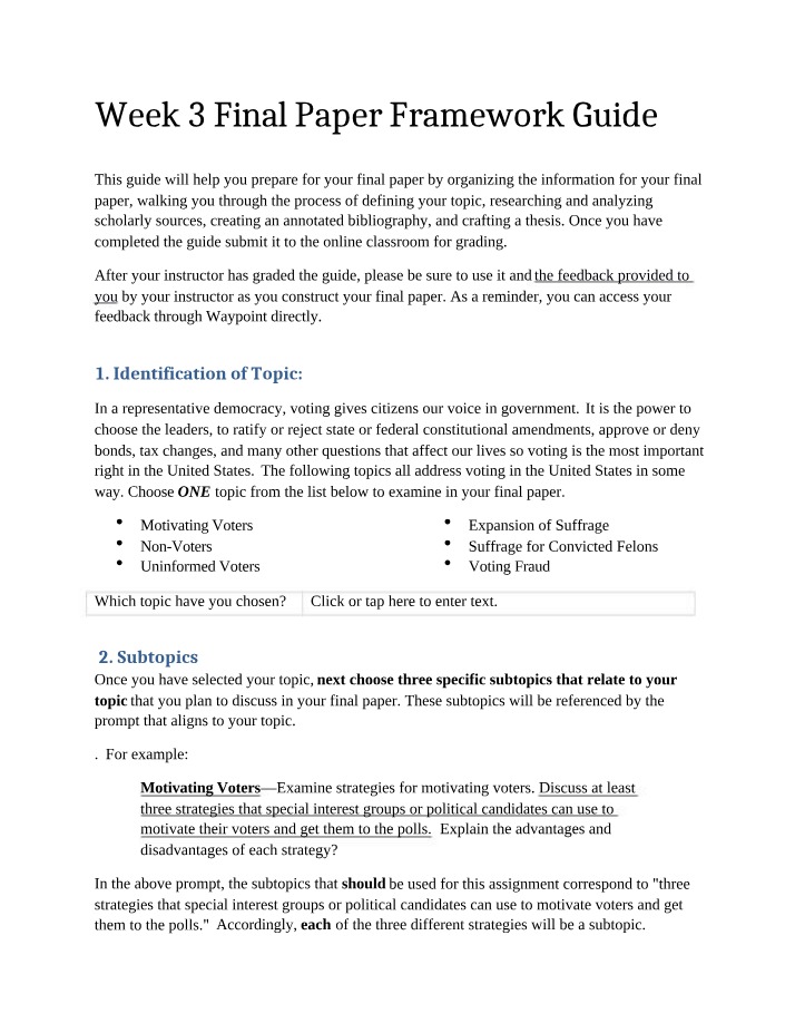 Final Paper Framework Guide - Week 3