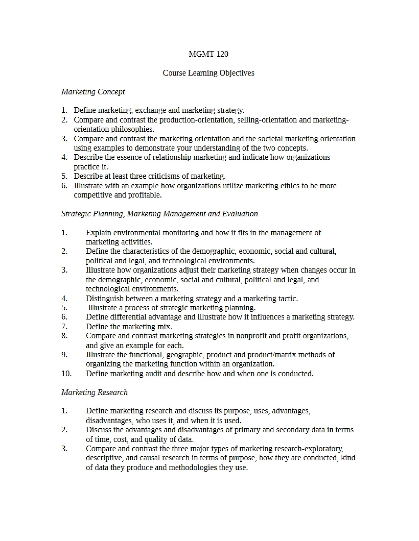Principles of Marketing Study Notes