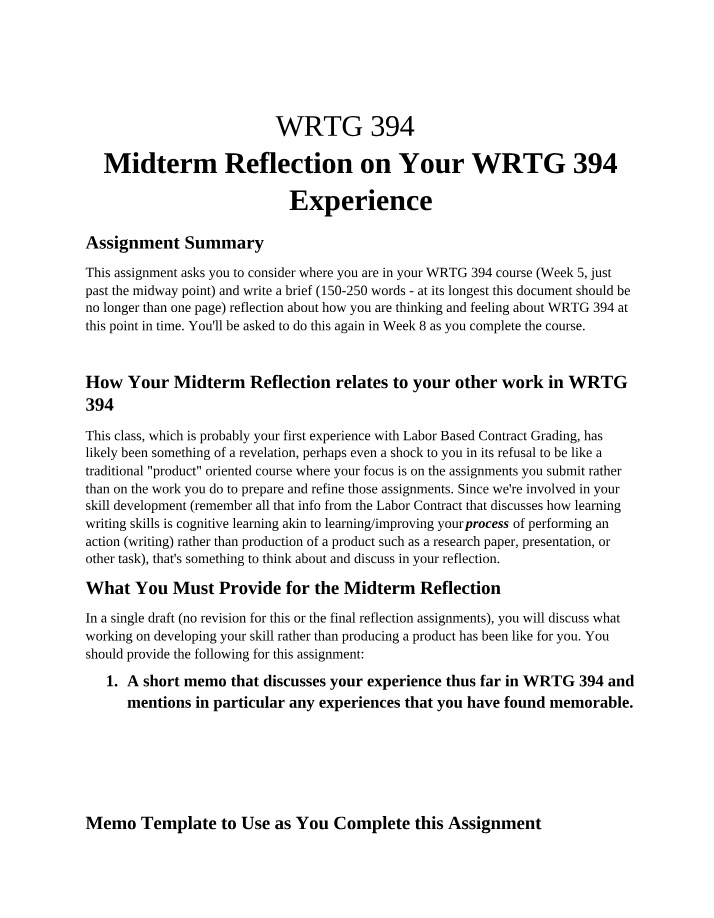 WRTG 394 Midterm Reflection for Business Writing