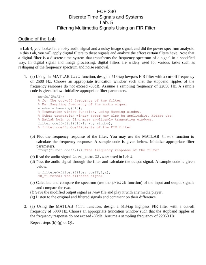 Lab 5 - Filtering Multimedia Signals Using an FIR Filter