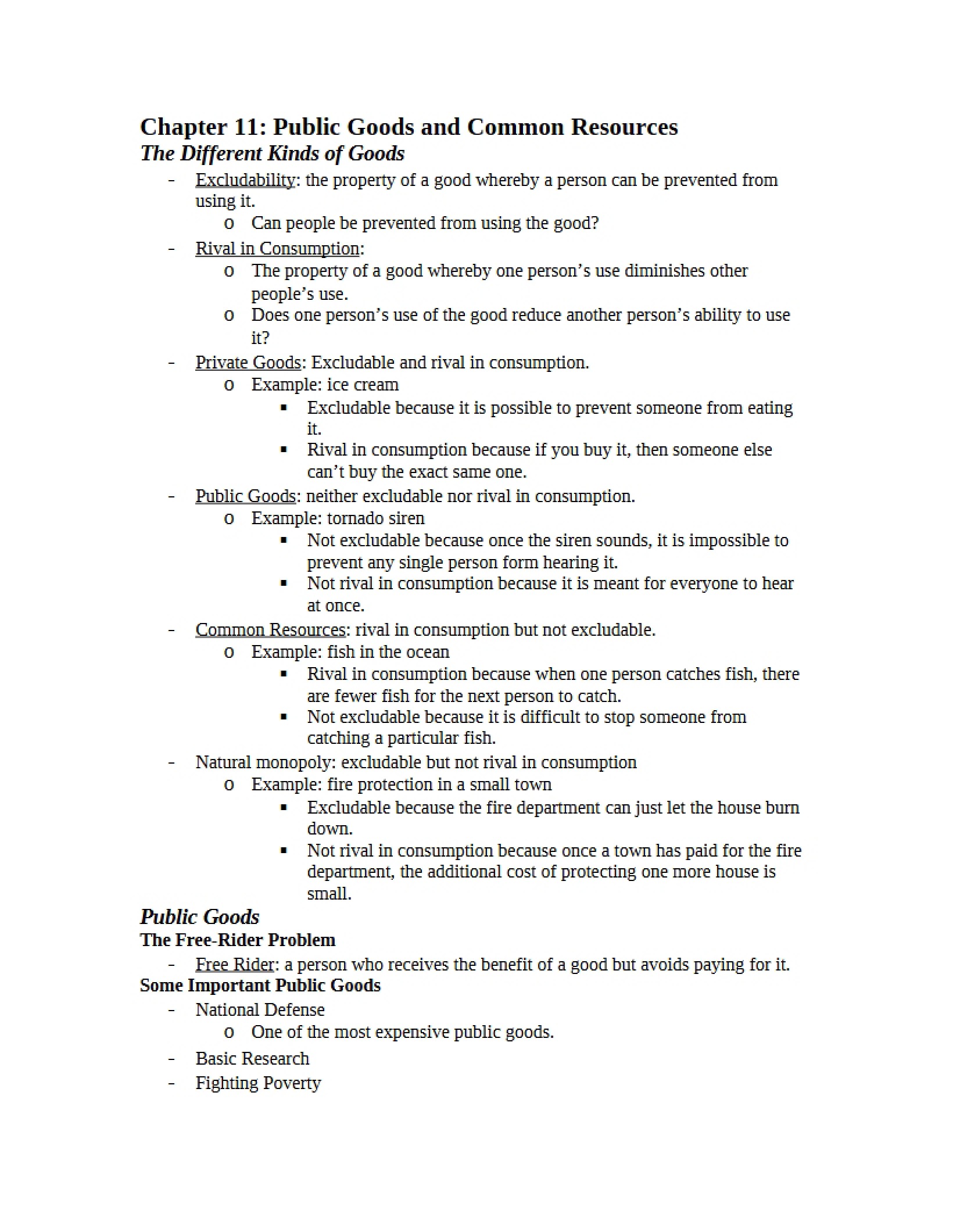Common Resources and Public Goods (Ch 11)