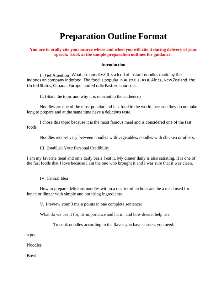 Process Speech Preparation Outline and Works Cited Template B