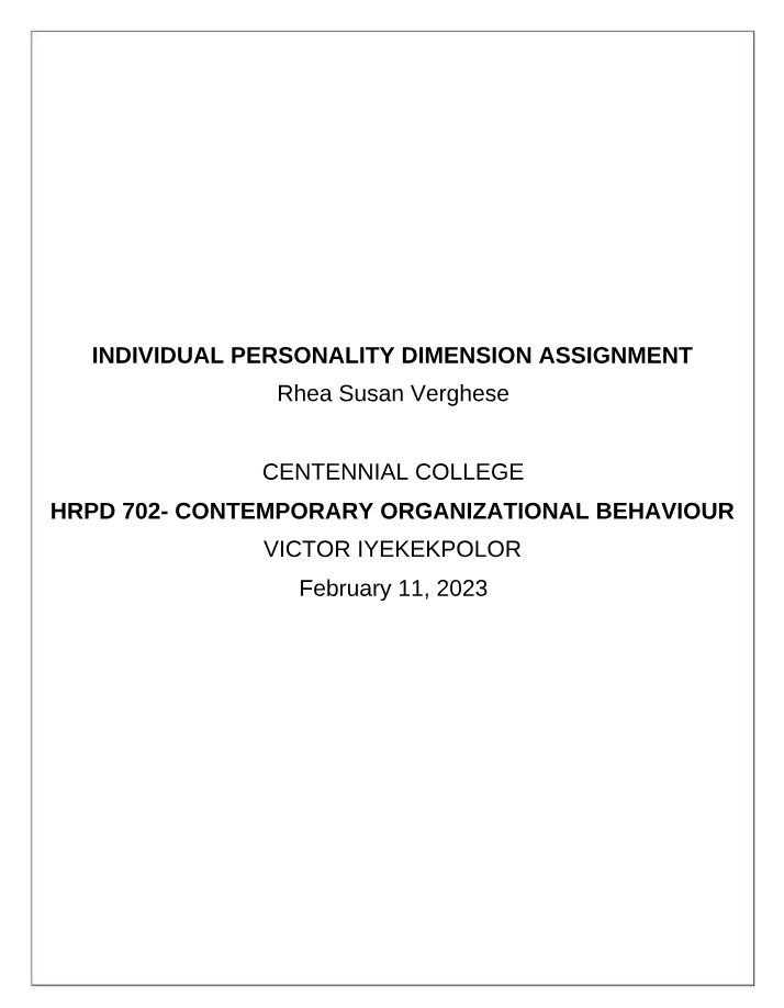 Assignment on Individual Dimensions