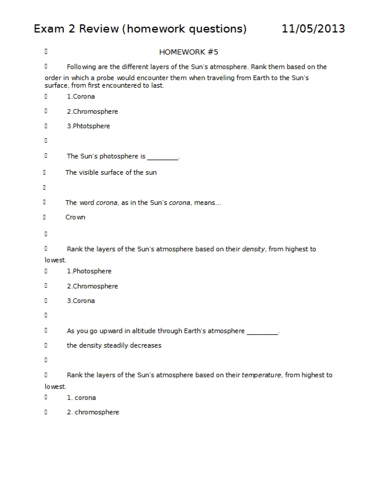 Review for the Second Exam on Modern Astronomy