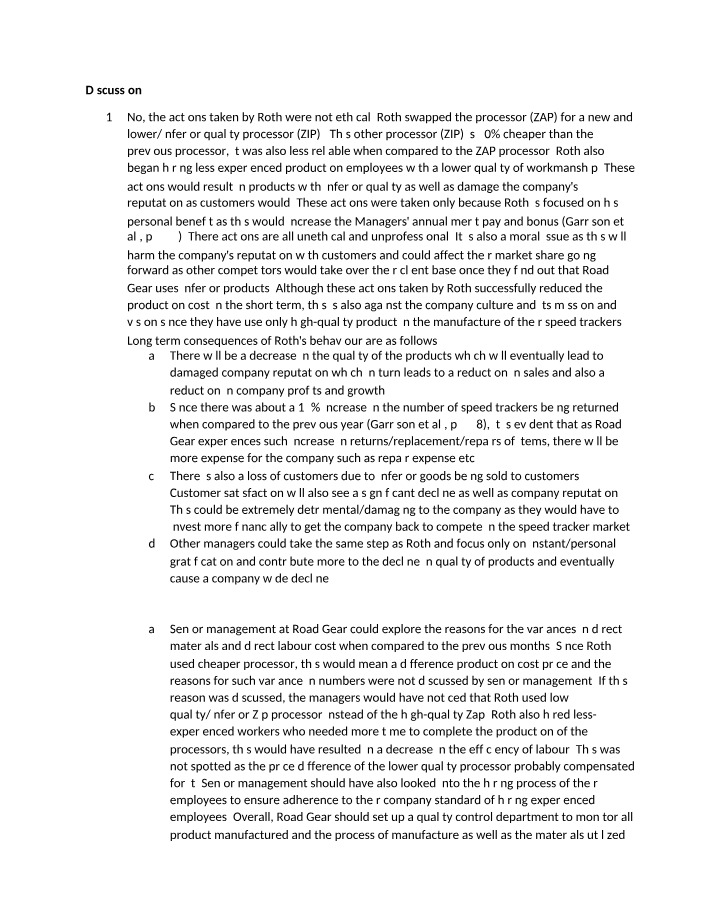 Unethical Actions and Consequences - Roth's Impact on Road Gear