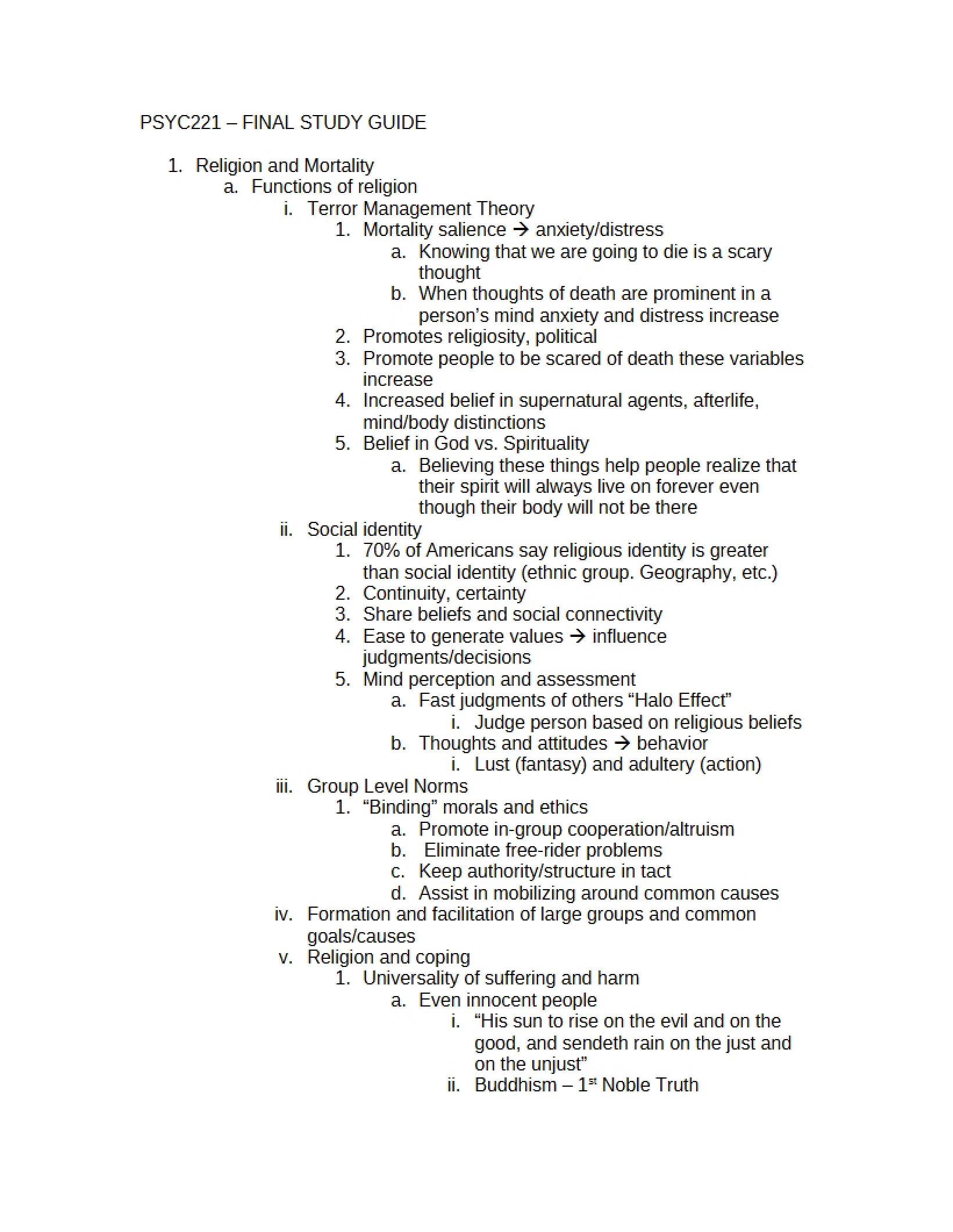 Study Guide for Finals