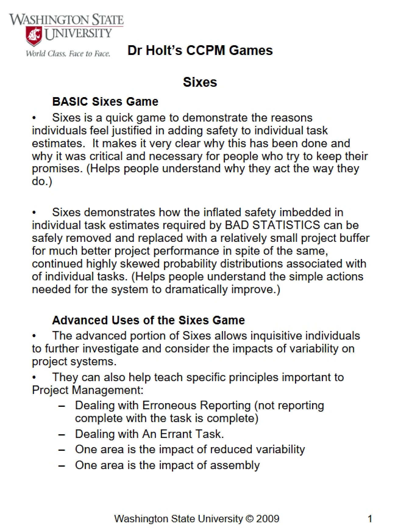 Game of Basic Sixes