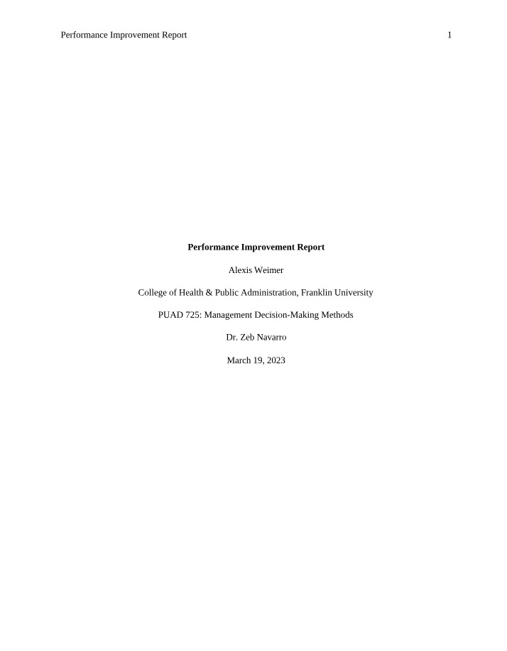 Report on Performance Improvement