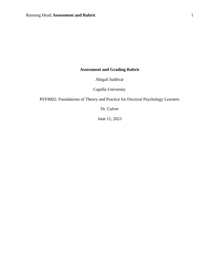 Assessment Rubric and Grading