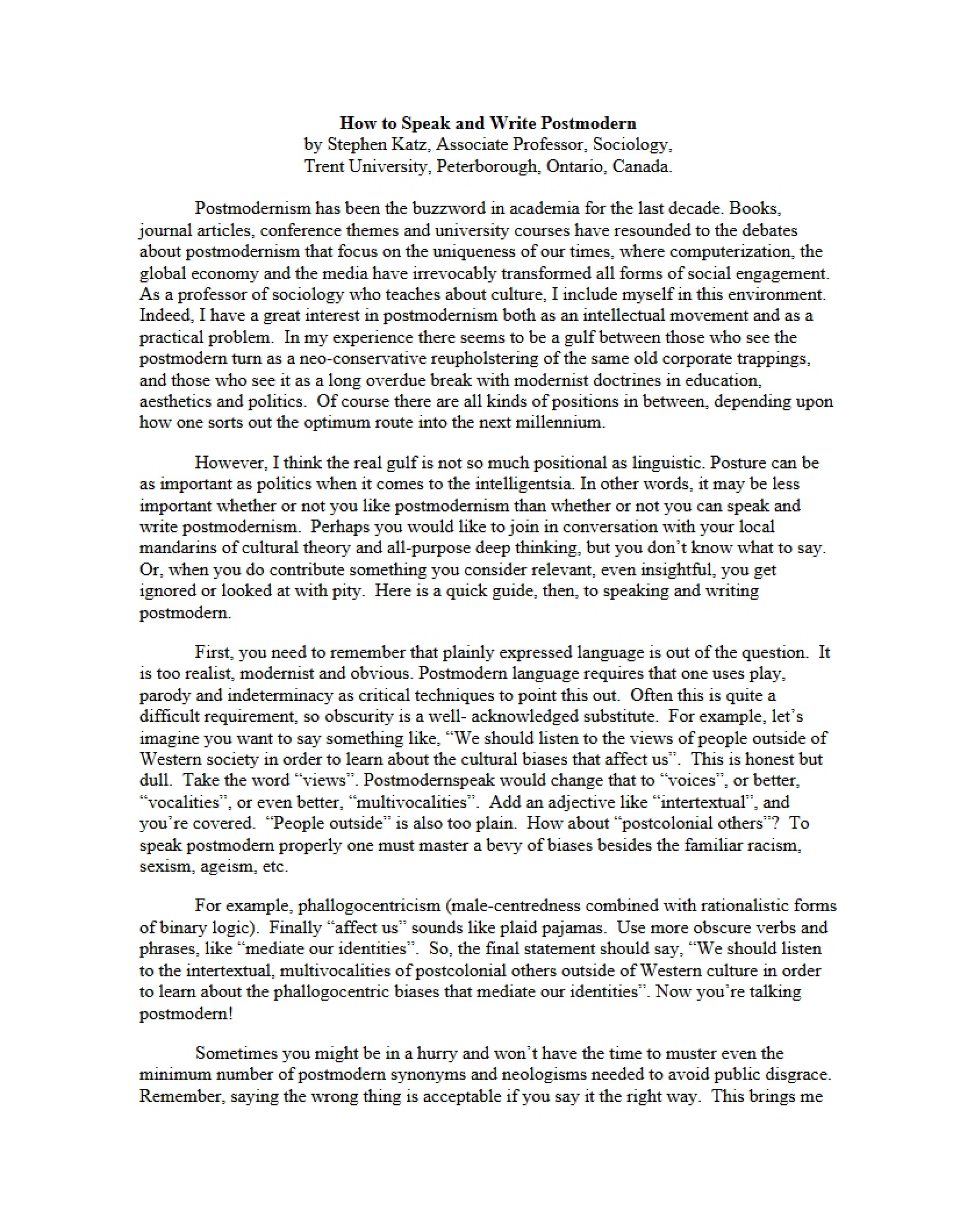 Postmodern Writing and Speaking Guide