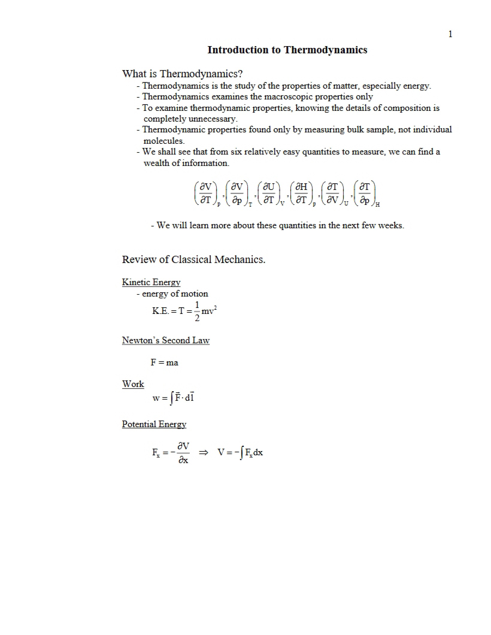 Thermodynamics Introduction