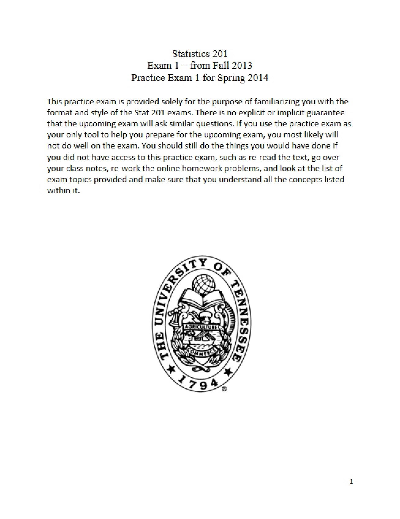 Practice Exam One Spring 2014