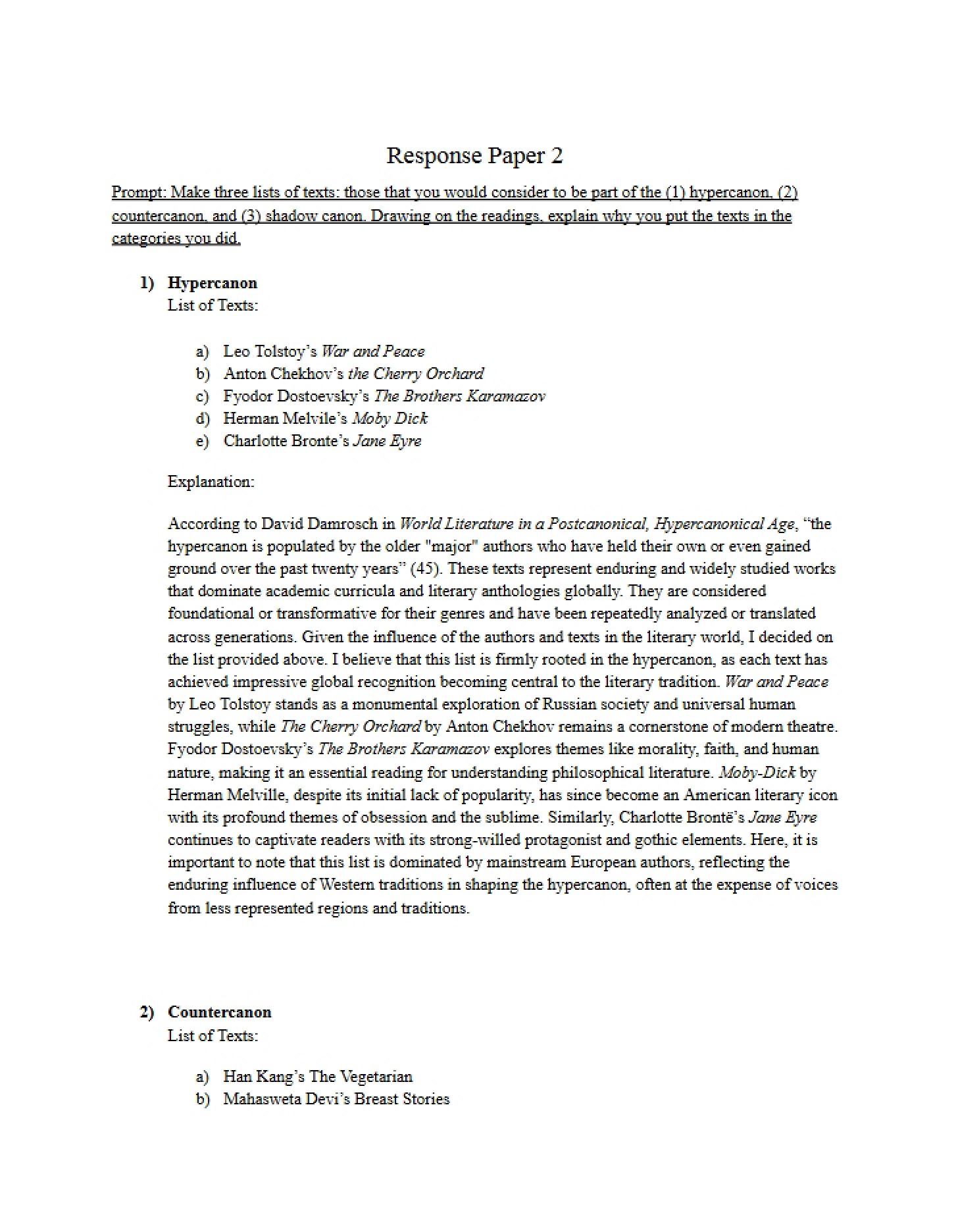 Second Response Paper