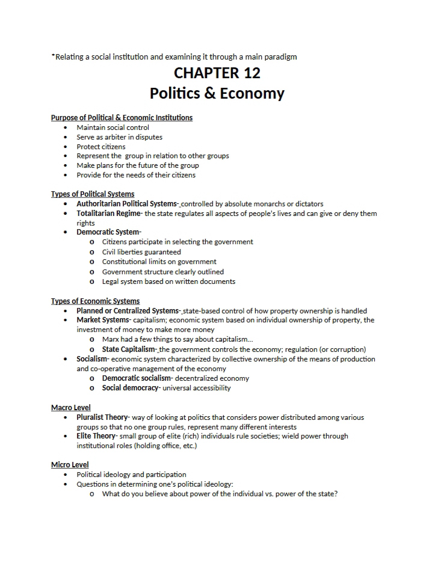 Economy and Politics Chapter 12