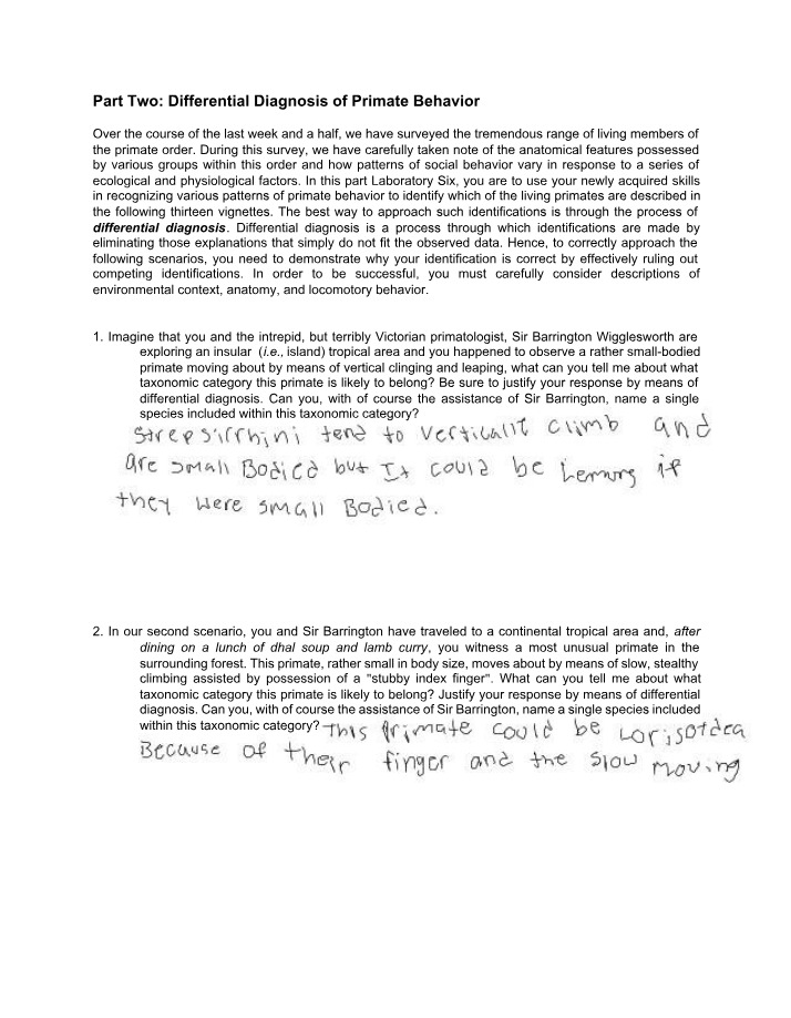 Exercises in Differential Diagnosis of Primate Behavior