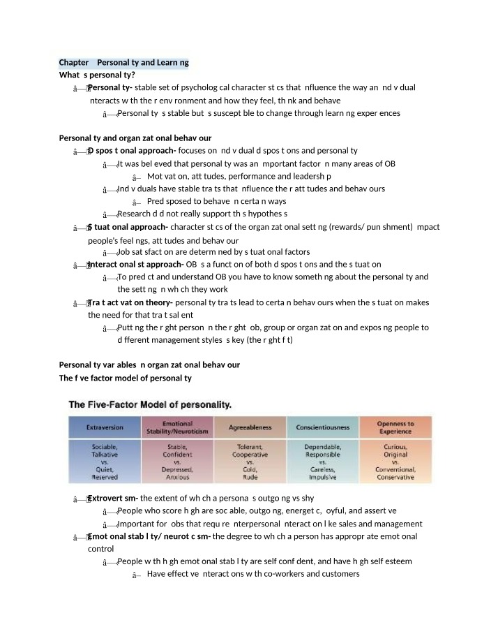 Organizational Impact of Personality and Learning