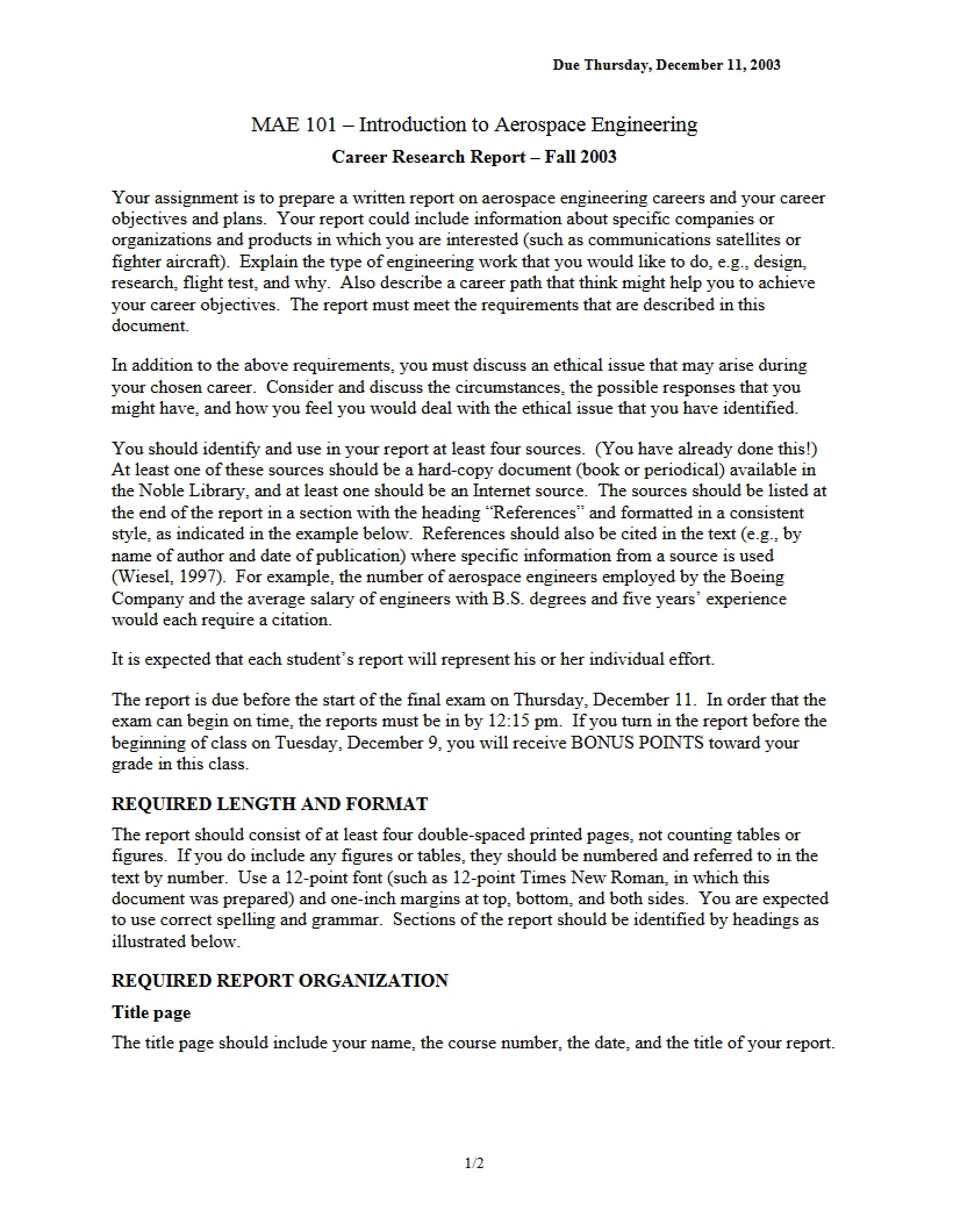 Career Report 03 for MAE 101