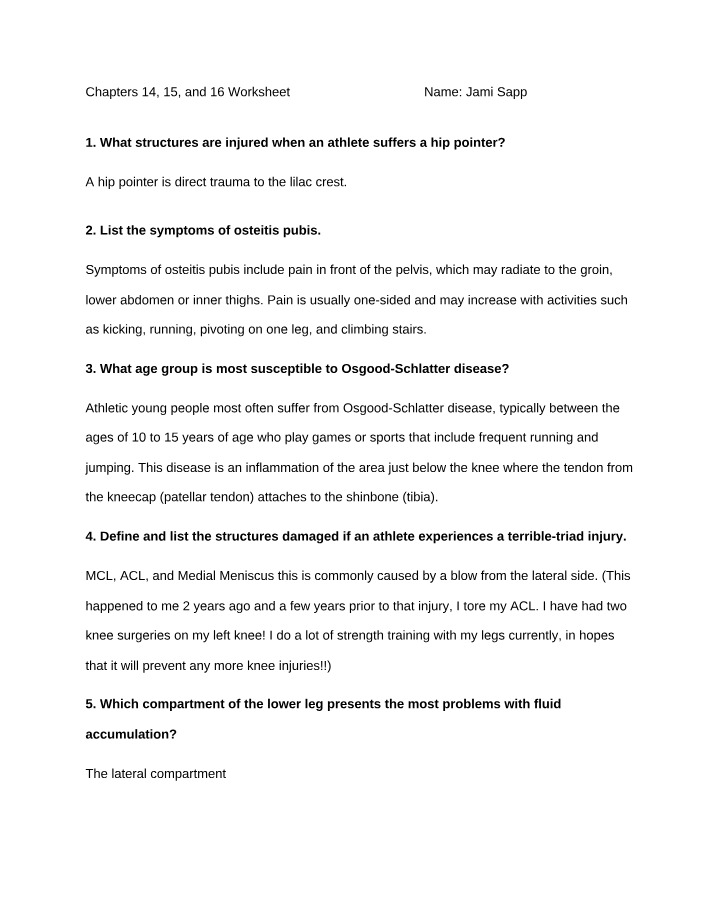 Sports Injuries - Hip Pointers and Osteitis Pubis