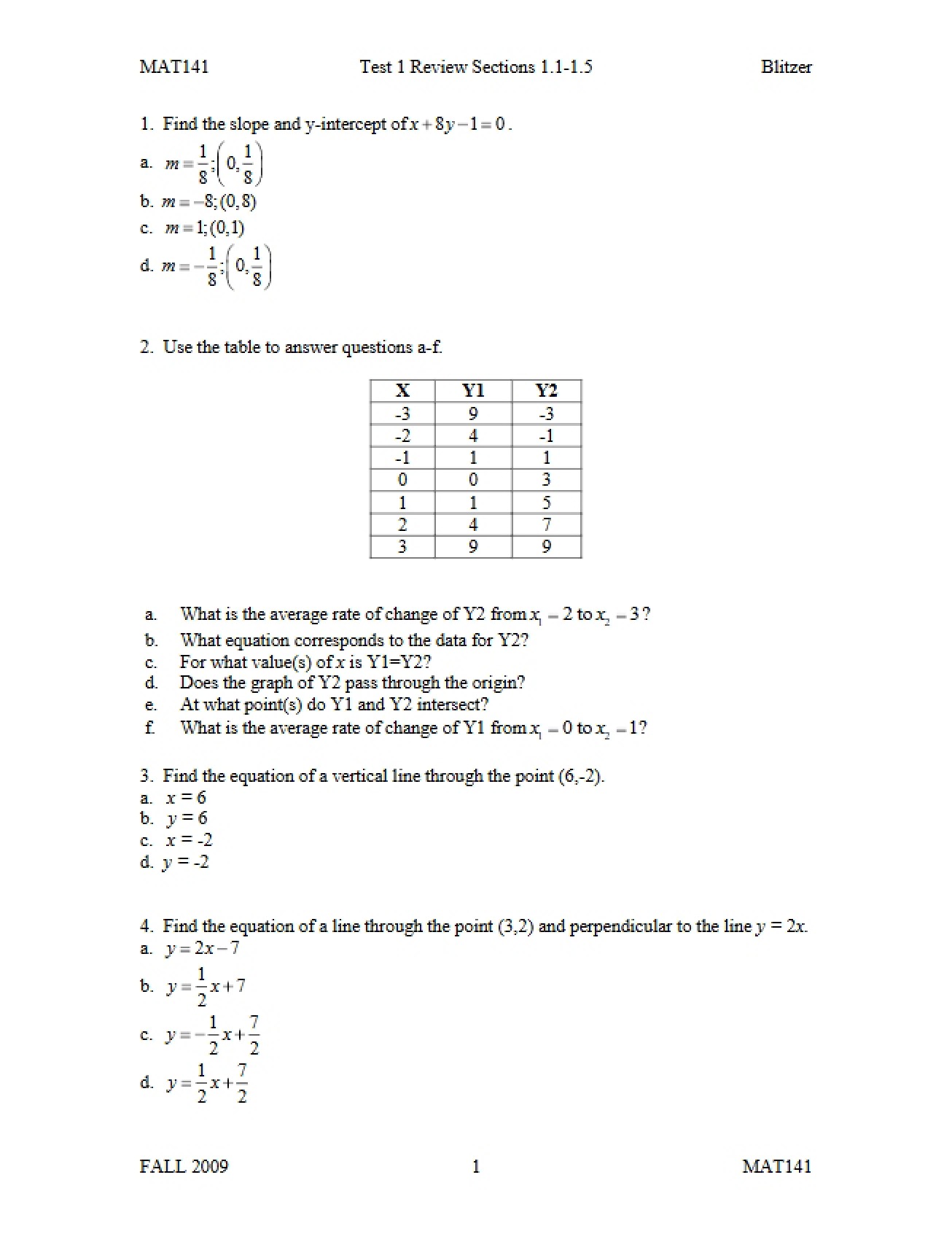 Review Sections for First Test