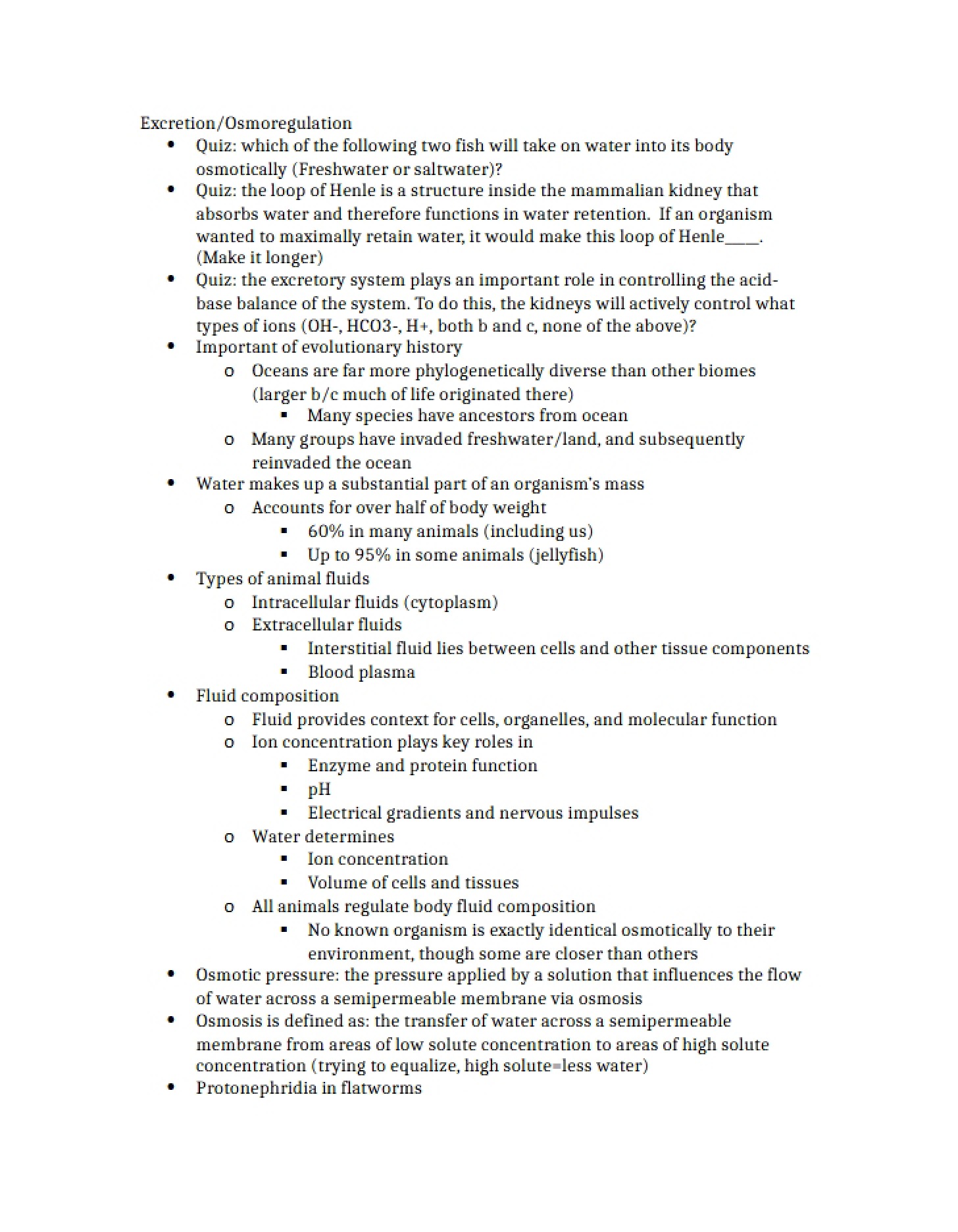 Exam 2 Topic Osmosis and Excretion