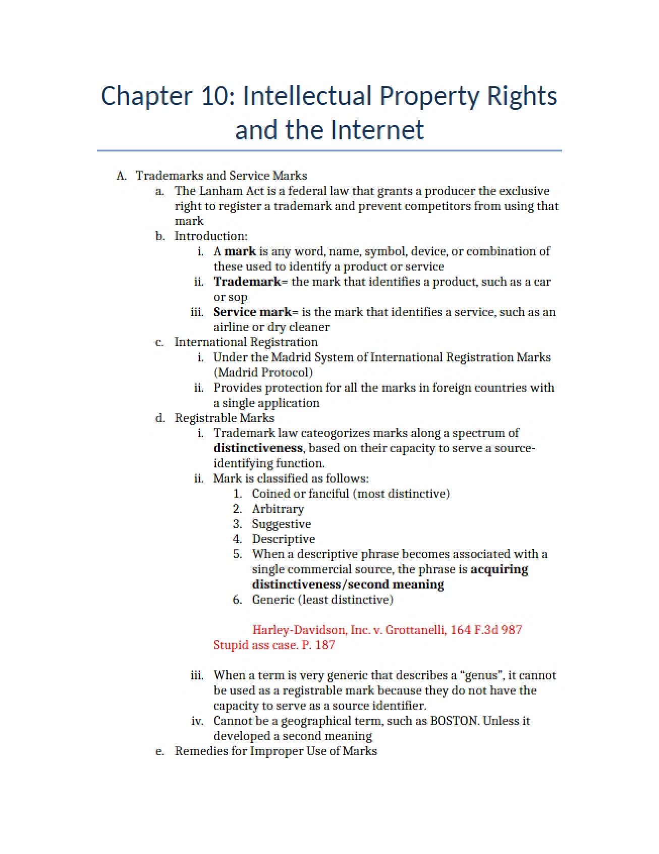 Tenth Chapter on Intellectual Property Rights