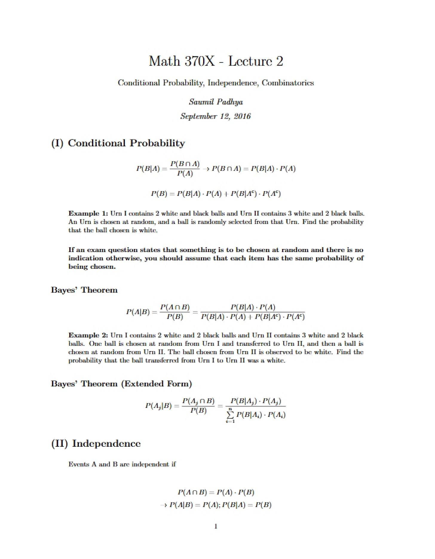 Handout for Lecture 02 - MATH 370