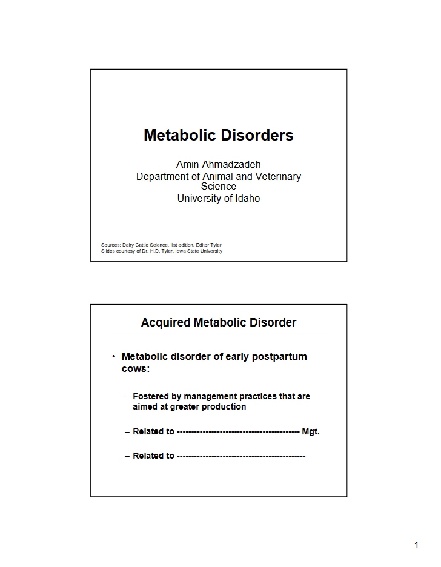Note on Metabolic Disorders