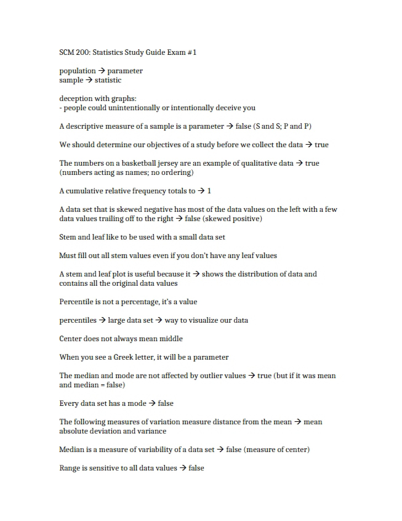 Exam 1 Study Guide Statistics