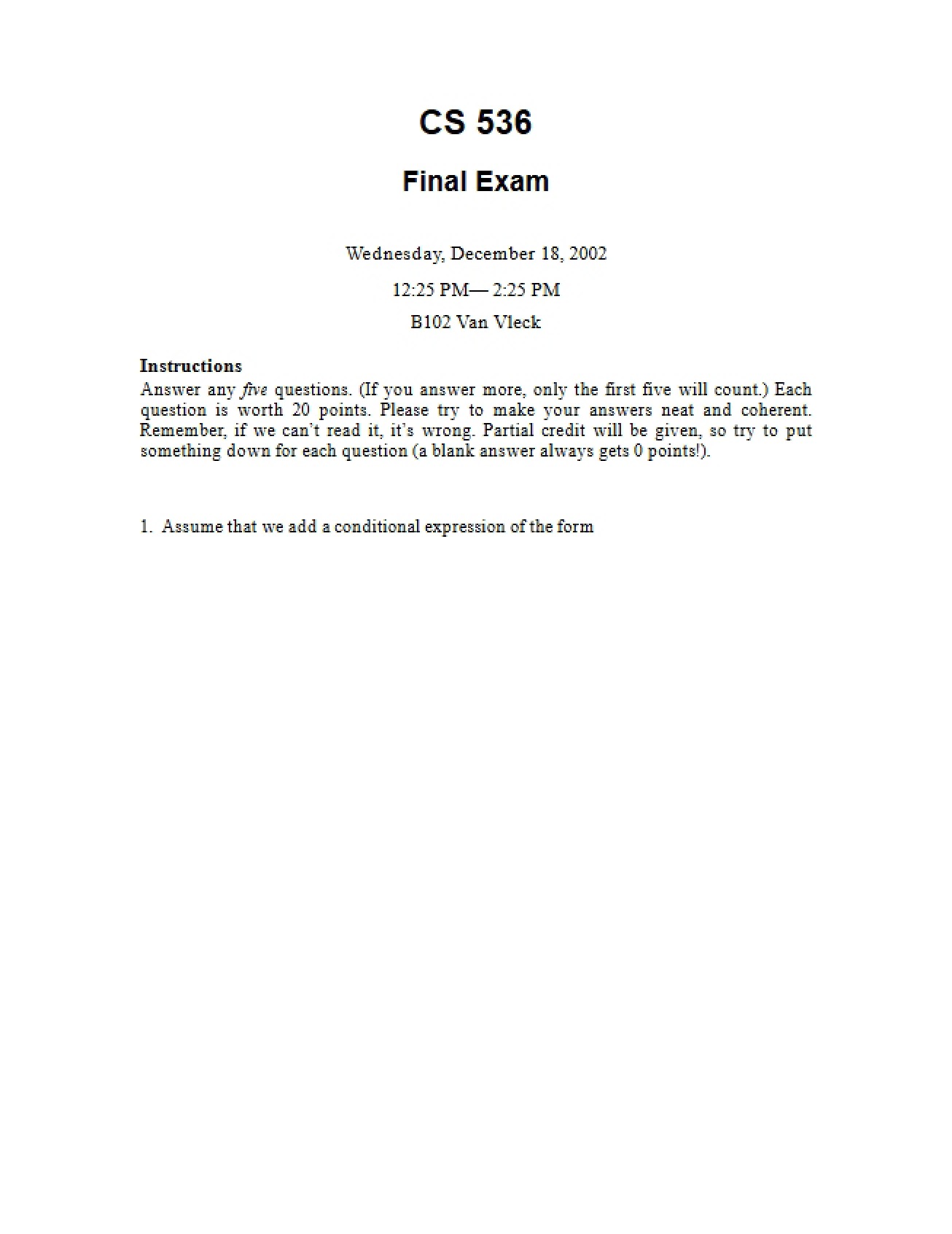 Final Exam CS 536