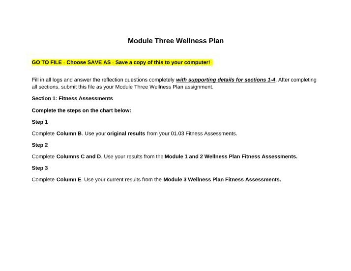 Wellness Plan for Fitness Module Three