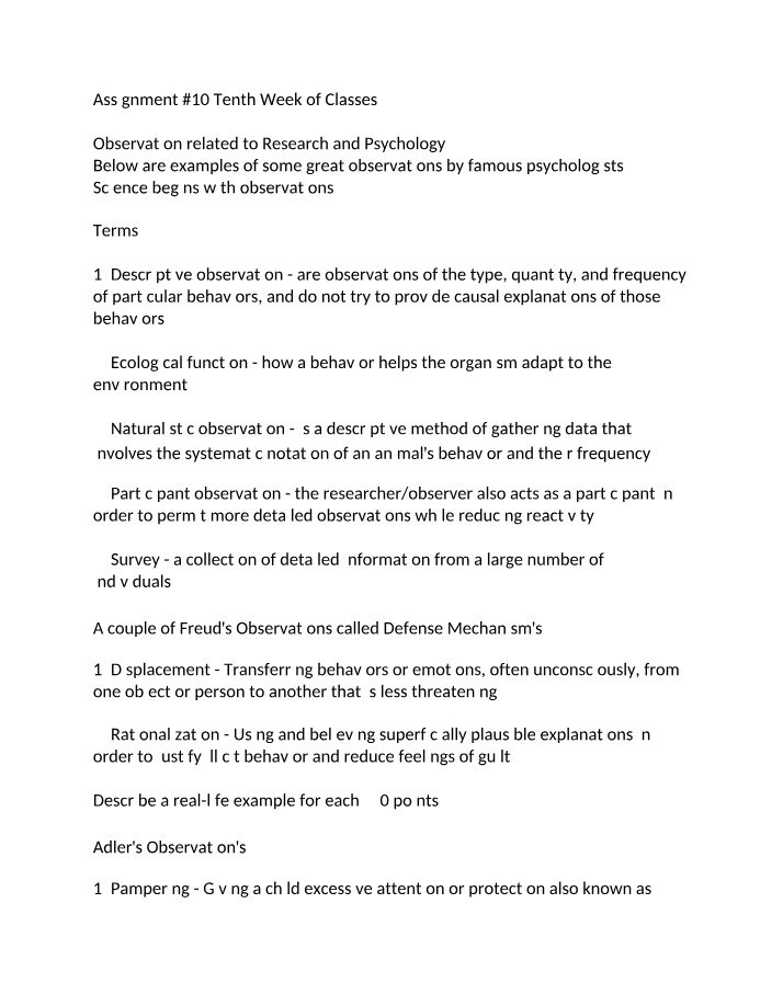 Tenth Week of Classes - Assignment 10